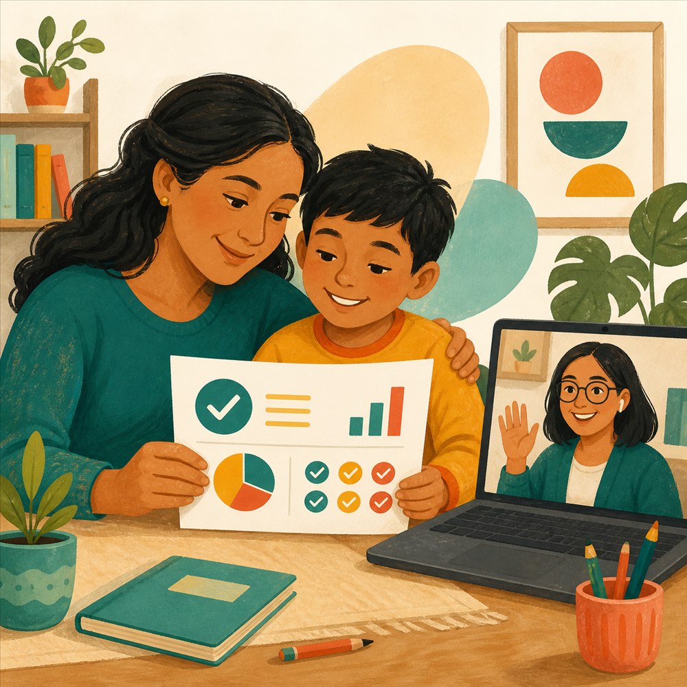 Ilustración de progreso compartido con la familia